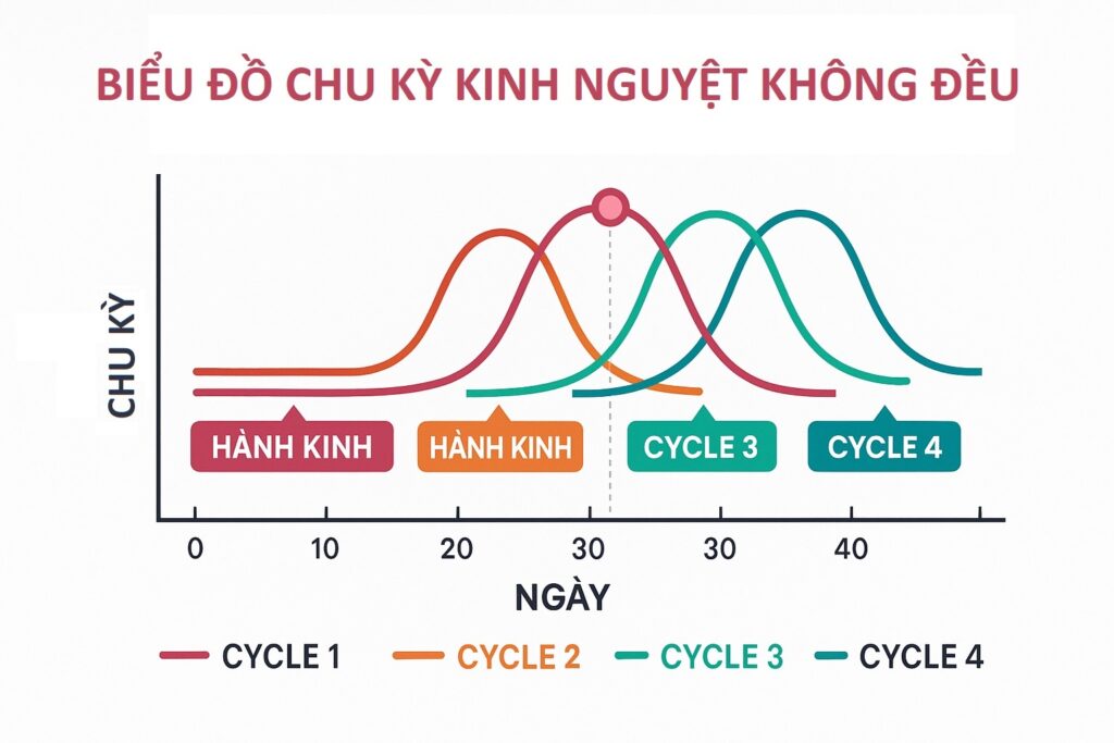 Dấu hiệu khó có thai ở phụ nữ: 7 biểu hiện cảnh báo sớm 5 Biểu đồ minh hoạ chu kỳ kinh nguyệt không đều (Ảnh: Sưu tầm internet)
